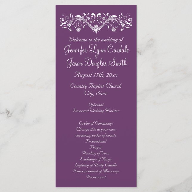 Elegant Geblüht Lila Hochzeitsprogramme Programm (Vorderseite)