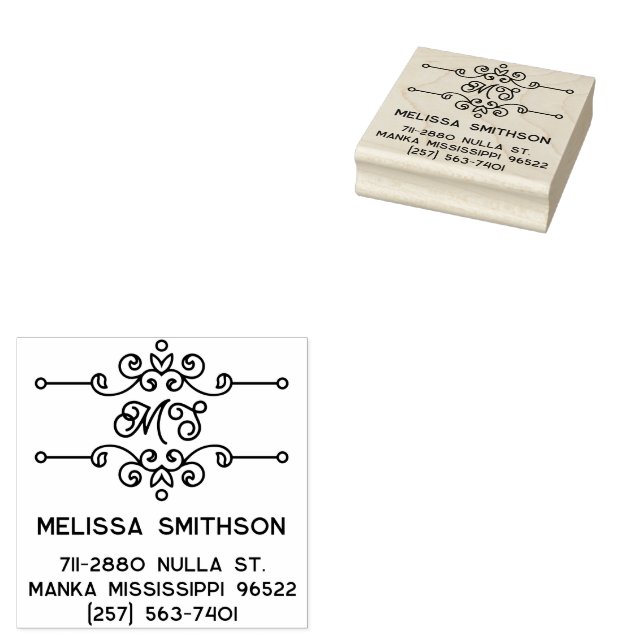 Elegant Geblüht Personalisierte Monogramm-Adresse Gummistempel (Stempel)
