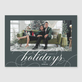 Elegant Geblüht Script DkGreen Holiday Foto Card Magneteinladung