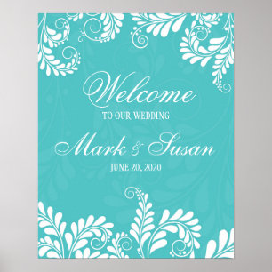 Elegant Geblüht Türkis Wedding Welcome Poster