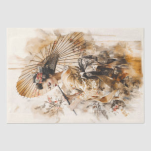 Elegant Geisha mit traditionellem Schirm Seidenpapier
