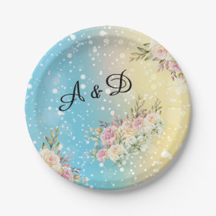 Elegant gelb, blau Schnee, rosa, floral Pappteller