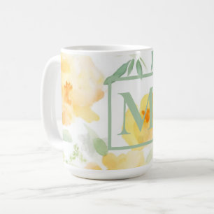 Elegant-gelb-orangefarbene Aquarellblüte Kaffeetasse