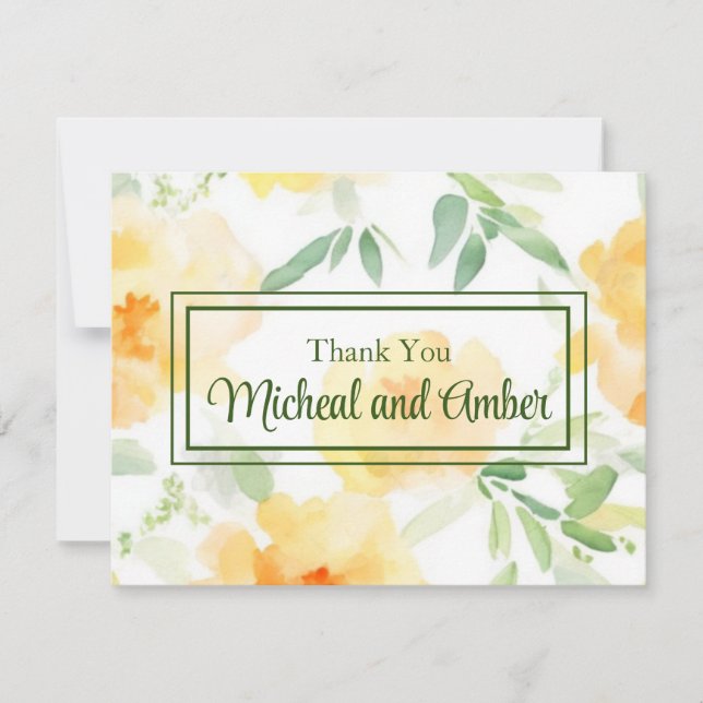 Elegant gelb pfirsichfarbene Aquarellblüte Dankeskarte (Vorderseite)