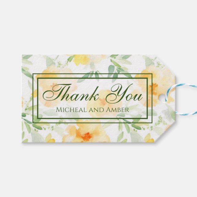 Elegant gelb pfirsichfarbene Aquarellblüte Geschenkanhänger (Vorderseite (Horizontal))