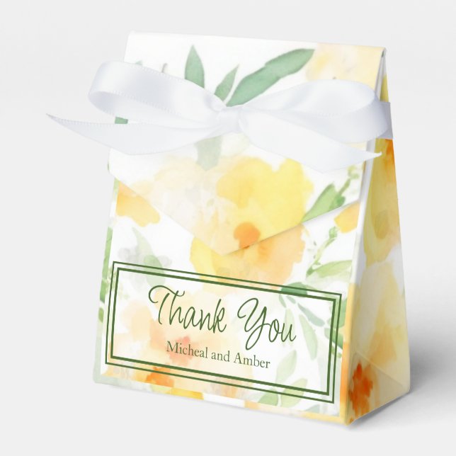 Elegant gelb pfirsichfarbene Aquarellblüte Geschenkschachtel (Vorderseite)