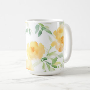 Elegant gelb pfirsichfarbene Aquarellblüte Kaffeetasse