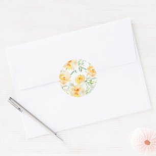 Elegant gelb pfirsichfarbene Aquarellblüte Runder Aufkleber