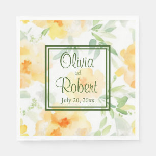 Elegant gelb pfirsichfarbene Aquarellblüte Serviette