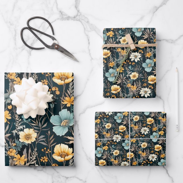 Elegant Gelb und Schwarz Geschenkpapier Set (Vorderseite)