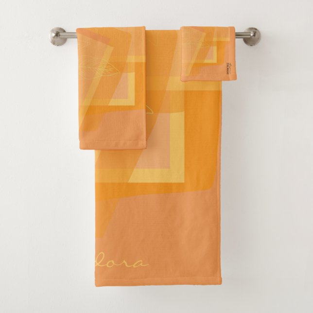 Elegant Gelborange Abstrakte Blüte Badhandtuch Set (Insitu)