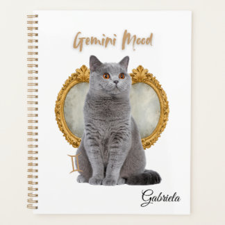 Elegant Gemini Zodiac Cat White Planner Notebook Planer