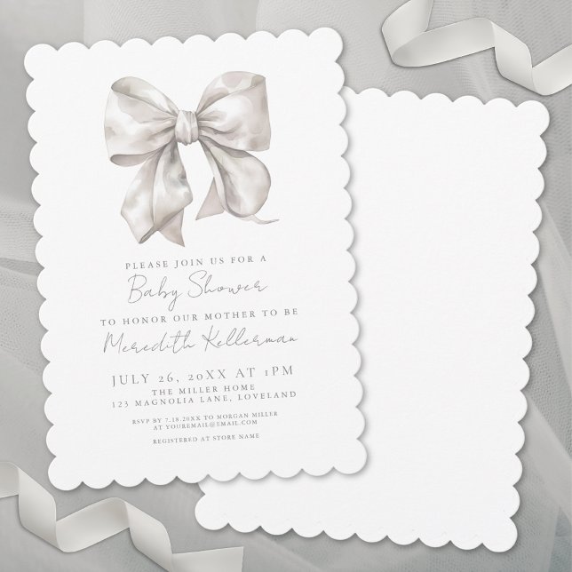 Elegant Gender Neutral Bow Baby Dusche Einladung (Elegant Gender Neutral Bow Baby Shower Invitation)