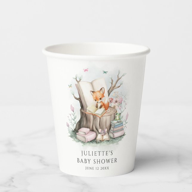 Elegant Gender Neutral Floral Books Baby Shower Pappbecher (Rückseite)
