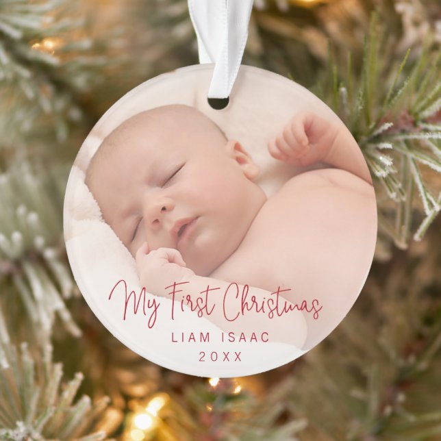 Élégant Genre Neutre Photo Bébé Premier Noël (Arbre)