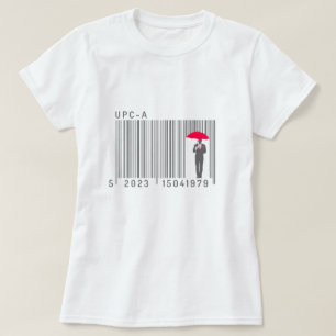 Elegant Gentleman Man Holding a Umbrella Barcode T-Shirt