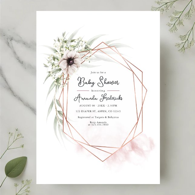 Elegant Geometric Floral Baby Shower Einladung (Elegant Geometric Floral Baby Shower Invitation)