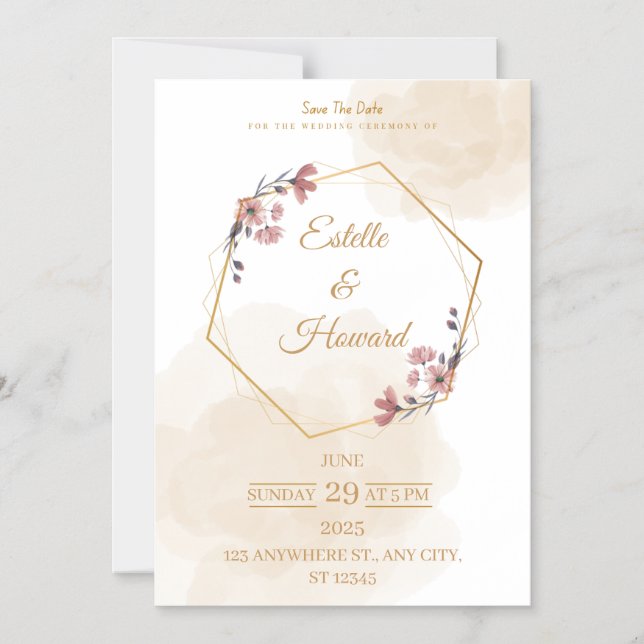 Elegant Geometric Floral Save The Date Card Magneteinladung (Vorderseite)
