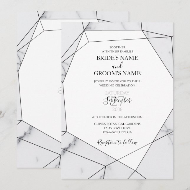 Elegant Geometric Marble Wedding Einladungen (Vorne/Hinten)