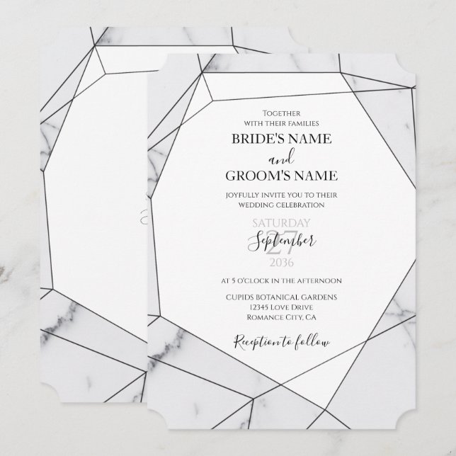 Elegant Geometric Marble Wedding Einladungen (Vorne/Hinten)