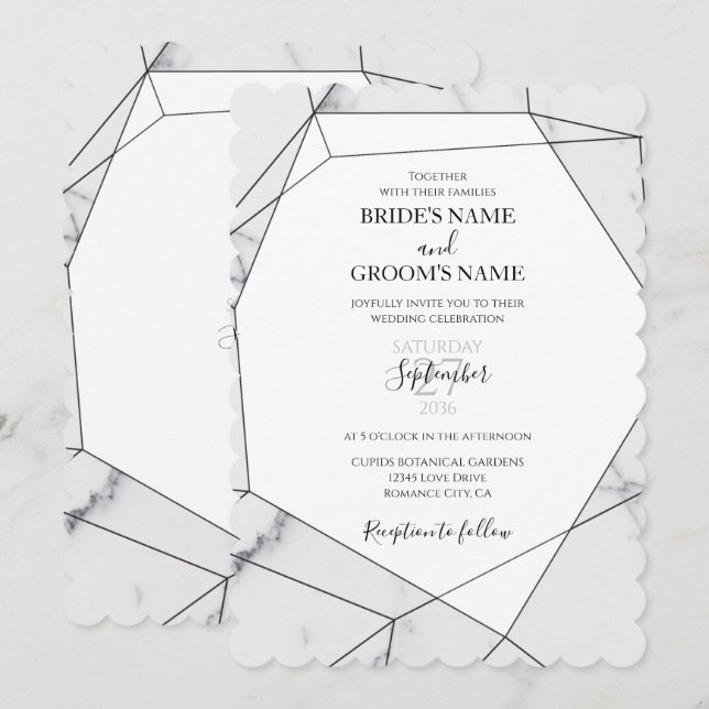 Elegant Geometric Marble Wedding Einladungen (Vorne/Hinten)