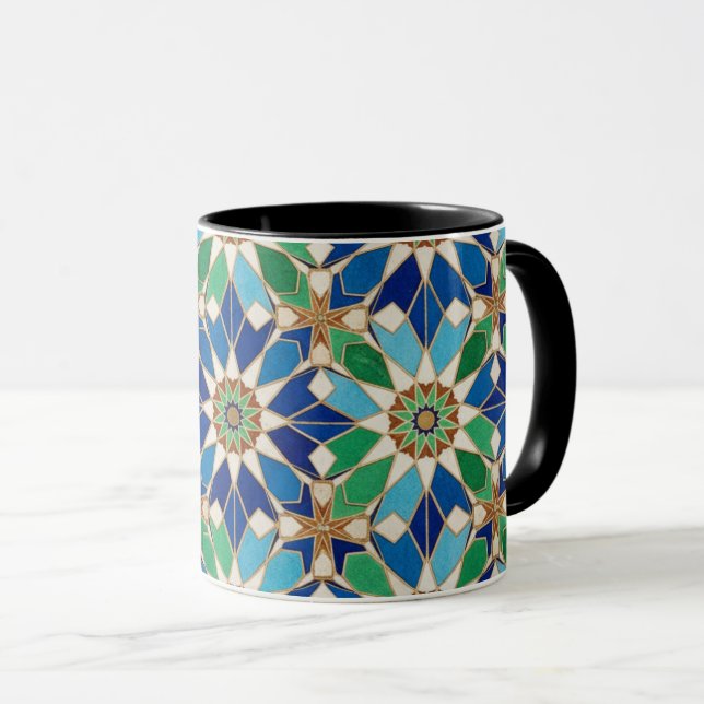 Elegant Geometric Mosaic Design Coffee Cup Tasse (VorderseiteRechts)