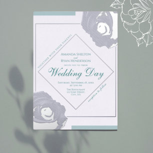 Elegant gepresste Silber-Rose Blumenhochzeit Folieneinladung