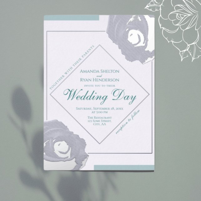 Elegant gepresste Silber-Rose Blumenhochzeit Folieneinladung (Von Creator hochgeladen)