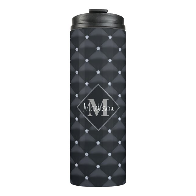 Elegant gequilted Black & Bling Personalisiert Thermosbecher (Vorderseite)