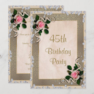 Elegant Gerahmt Rosa Rosen 45. Geburtstag Einladung