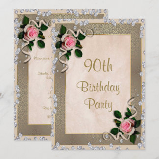 Elegant Gerahmt Rosa Rosen 90. Geburtstag Einladung