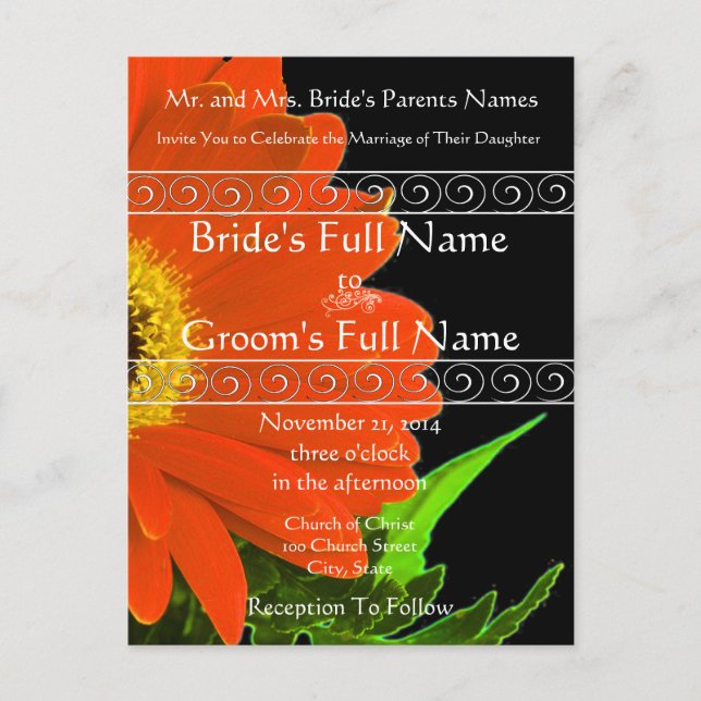 Elegant Gerber Daisy Wedding Einladung (Vorderseite)