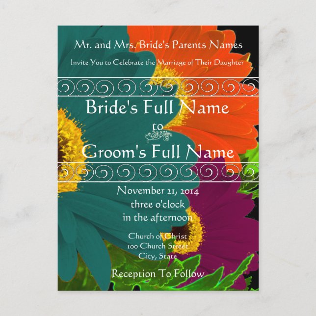 Elegant Gerber Daisy Wedding Einladungspostkarte (Vorderseite)