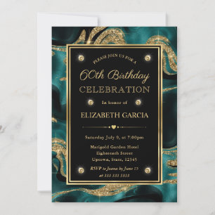 Elegant geschmolzen Aquamarin und Gold Glitzer 60. Einladung