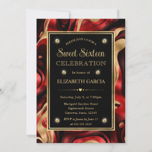 Elegant geschmolzene Rot- und Goldfolie Sweet 16 Einladung