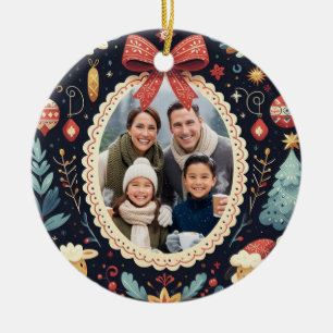 Elegant geschweifter ovaler Rahmen Weihnachten Keramik Ornament