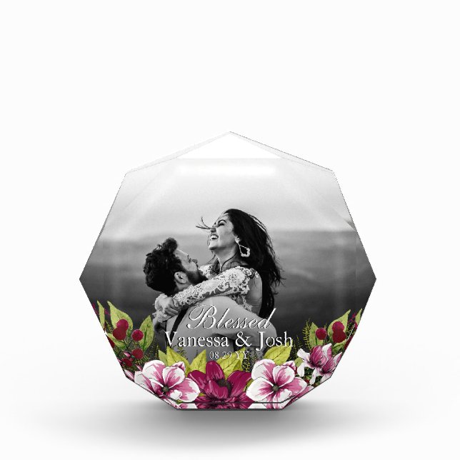 Elegant gesegnet Newlyweds Berry Floral Wedding Fotoblock (Vorderseite)