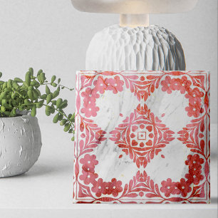 Elegant gestresstes Rot und Weiß marmorierend  Fliese
