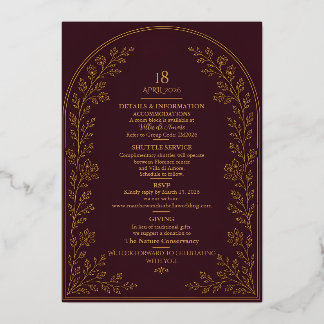 Elegant gewölbter Burgunderrot und Gold Folieneinladung