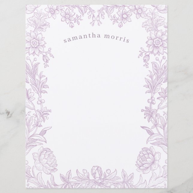 Elegant Gezeichnet Blumenlavender Writer Paper (Vorderseite)