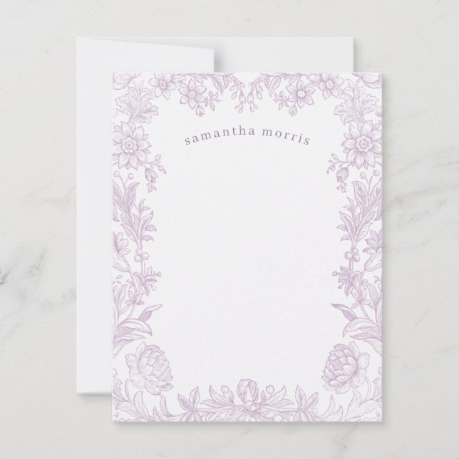 Elegant Gezeichnet Floral Lavender Mitteilungskarte (Vorderseite)