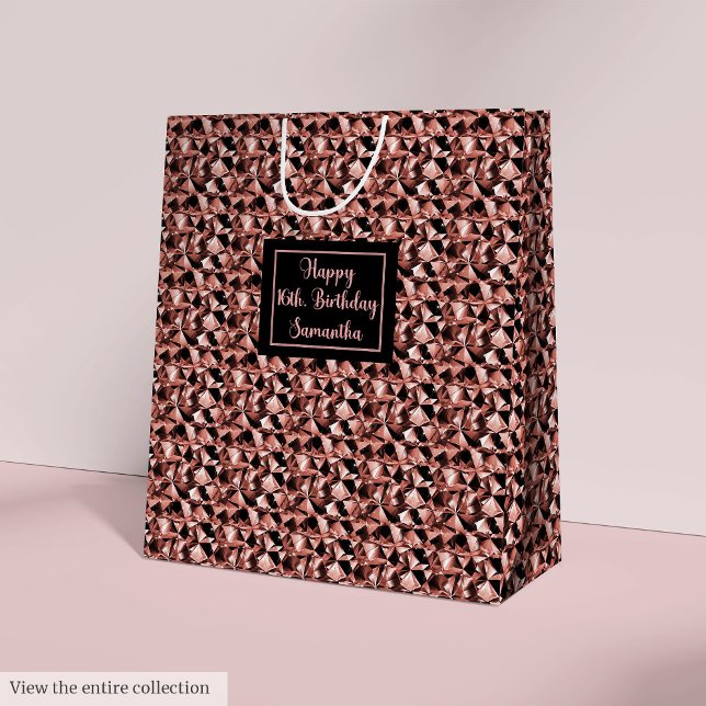 Elegant Gift Bag Rose Gold Glitter Modern Accent Mittlere Geschenktüte (Elegant Gift Bag Rose Gold Glitter Modern Accent)