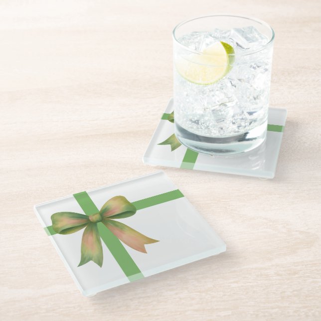 Elegant Gift Bow – Modern Christmas Design Glasuntersetzer (Schrägansicht)
