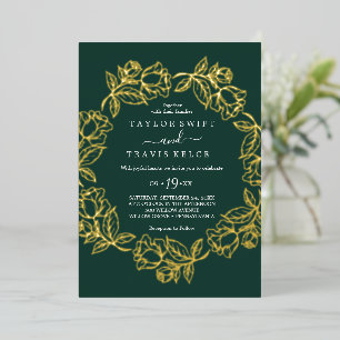 Elegant Gilded Floral Gold Foil Navy Blue Wedding Folieneinladung