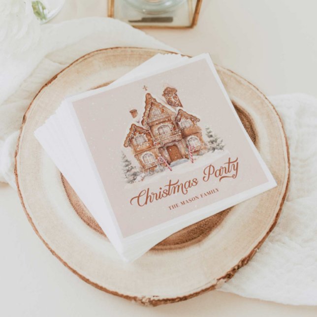 Elegant Gingerbread House Weihnachtsfest Party Serviette (Gingerbread House Christmas Party personalized paper napkins)