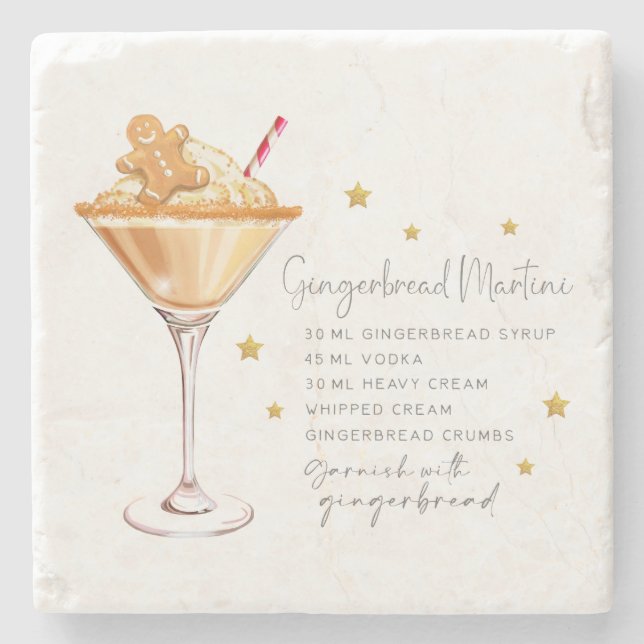 Elegant Gingerbread Martini Rezept Weißes Weihnach Steinuntersetzer (Vorderseite)