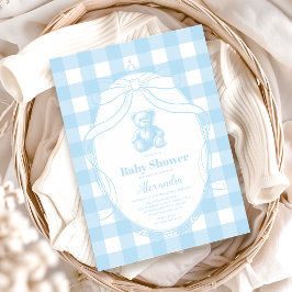 Elegant Gingham French Teddy Bear Baby Shower Einladung