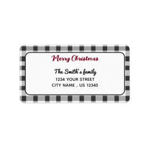 Elegant Gingham   Frohe Weihnachts-Rücksendeadress Adressaufkleber