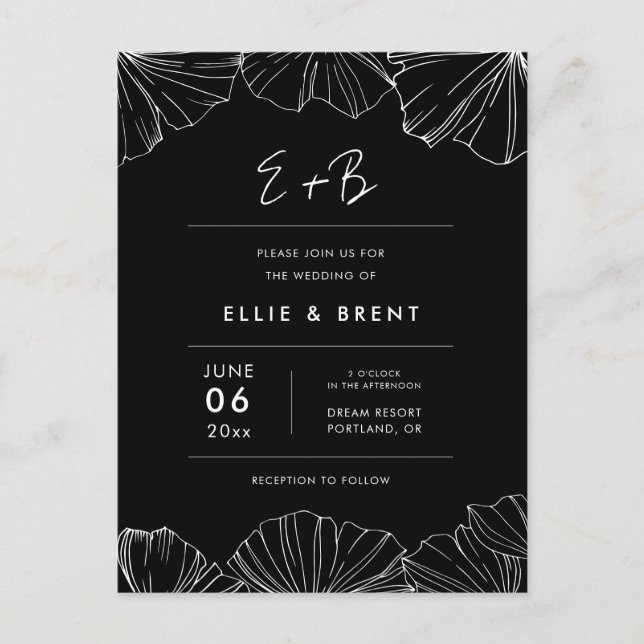 Elegant Ginkgo Biloba Einladung zur Hochzeit Postkarte (Vorderseite)