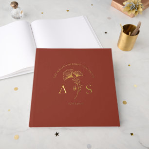 Elegant Ginkgo Blätter Burnt Umber Wedding Foil Gästebuch